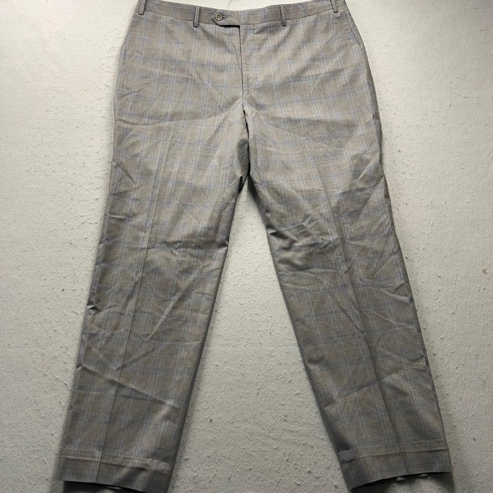 Canali Mens Grey Blue Glen Plaid 100% Wool Dress Pants Trousers 38 EU 56 Italy